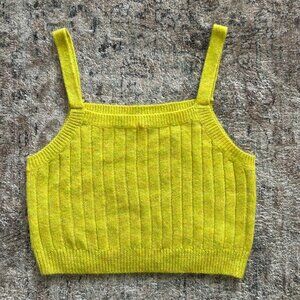 NWOT Chartreuse Yellow Ribbed Knit Sweater Tank Crop Top Square Neck Medium